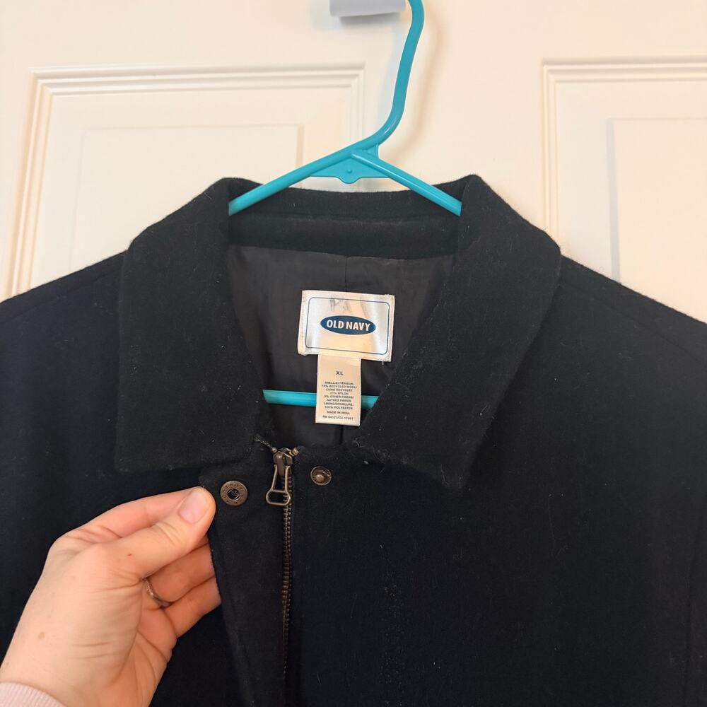Old Navy Women's XL Black Wool Blend Zip Pea Coat Belted - Picture 4 of 9